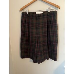 JH Collectibles Vintage Wool Plaid Multicolor Pleated Shorts,‎ , High Waist 16